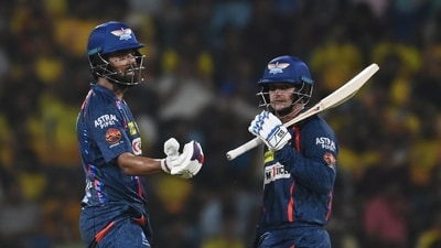 KL Rahul and Quinton de Kock pretty much took the game away from CSK with a 134-run opening partnership that came in 90 balls. KL Rahul and Quinton de Kock pretty much took the game away from CSK with a 134-run opening partnership that came in 90 balls. 
