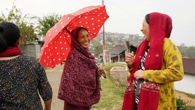 Women arrive to cast their votes in Chedema village, in the northeastern state of Nagaland. (Yirmiyan Arthur / AP)
