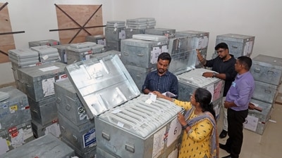 EVMs being dispatched from the strong room to their respective polling booths in Chennai, ahead of single-phase polling in Tamil Nadu on April 19, on Thursday. (ANI) EVMs being dispatched from the strong room to their respective polling booths in Chennai, ahead of single-phase polling in Tamil Nadu on April 19, on Thursday. (ANI)