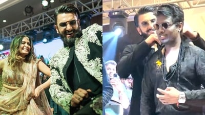 Ranveer Singh and Atlee had a ball at Aditi Shankar's wedding. Ranveer Singh and Atlee had a ball at Aditi Shankar's wedding.