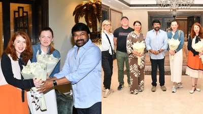 Chiranjeevi with Russian delegates in Hyderabad. Chiranjeevi with Russian delegates in Hyderabad.
