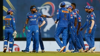 Mumbai Indians players celebrate their win. (AP) Mumbai Indians players celebrate their win. (AP)