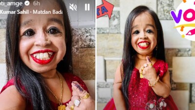 Jyoti Amge showing her inked finger after casting her vote in Maharashtra’s Nagpur. (Instagram/@jyoti_amge) Jyoti Amge showing her inked finger after casting her vote in Maharashtra’s Nagpur. (Instagram/@jyoti_amge)
