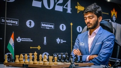 Indian GM D Gukesh at the FIDE Candidates 2024 chess tournament (PTI)
