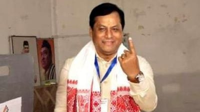 Union Minister and BJP candidate from Dibrugarh Lok Sabha constituency, Sarbananda Sonowal exercised his franchise at a polling booth in Dibrugarh, Assam during the ongoing Lok Sabha elections on Friday. (PTI) Union Minister and BJP candidate from Dibrugarh Lok Sabha constituency, Sarbananda Sonowal exercised his franchise at a polling booth in Dibrugarh, Assam during the ongoing Lok Sabha elections on Friday. (PTI)