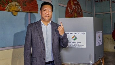Arunachal Pradesh Chief Minister Pema Khandu casts his votes on Friday at his native village as the polling for two Lok Sabha seats and 50 assembly constituencies is underway. (PTI) Arunachal Pradesh Chief Minister Pema Khandu casts his votes on Friday at his native village as the polling for two Lok Sabha seats and 50 assembly constituencies is underway. (PTI)