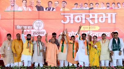 Political analysts said the rally was strategically organised in the Rajput dominated belt of Jhajhar, where Sikandrabad, Jewar, and Khurja segments are located. (Suni Ghosh/HT Photo) Political analysts said the rally was strategically organised in the Rajput dominated belt of Jhajhar, where Sikandrabad, Jewar, and Khurja segments are located. (Suni Ghosh/HT Photo)
