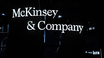 A logo of American multinational corporation McKinsey & Company on the first day of the Mobile World Congress (MWC), the telecom industry's biggest annual gathering, in Barcelona. (AFP) A logo of American multinational corporation McKinsey & Company on the first day of the Mobile World Congress (MWC), the telecom industry's biggest annual gathering, in Barcelona. (AFP)