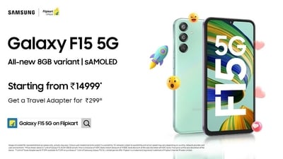 Samsung Galaxy F15 5G smartphone boasts a 6000mAh battery, sAMOLED display, and comes in Ash Black, Groovy Violet, and Jazzy Green colors. (Samsung) Samsung Galaxy F15 5G smartphone boasts a 6000mAh battery, sAMOLED display, and comes in Ash Black, Groovy Violet, and Jazzy Green colors. (Samsung)