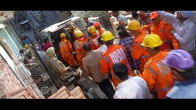 The incident took place on Thursday when five labourers were engaged in the process of raising the lintel of the house, police said. The incident took place on Thursday when five labourers were engaged in the process of raising the lintel of the house, police said.