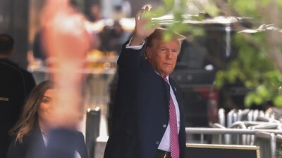 Former president Donald Trump leaves Trump Tower on his way to Manhattan criminal court, Friday, April 19, 2024, in New York. Jury selection in the hush money trial of former President Donald Trump is set to resume after a frenetic day that eventually saw all 12 jurors sworn in along with one alternate juror. (AP Photo/Yuki Iwamura) (AP)
