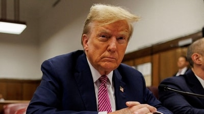 Former U.S. President and current Republican presidential candidate Donald Trump sits at the defendant's table at Manhattan Criminal Court in New York, U.S., 19 April 2024. Sarah Yenesel/Pool via REUTERS     TPX IMAGES OF THE DAY (via REUTERS)