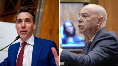 Josh Hawley alleged that Alejandro Mayorkas illegally paroled Laken Riley's killer (Photo by Andrew Harnik / GETTY IMAGES NORTH AMERICA / Getty Images via AFP, AP Photo/Mariam Zuhaib) Josh Hawley alleged that Alejandro Mayorkas illegally paroled Laken Riley's killer (Photo by Andrew Harnik / GETTY IMAGES NORTH AMERICA / Getty Images via AFP, AP Photo/Mariam Zuhaib)