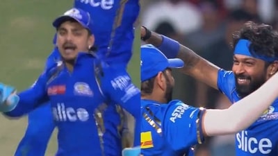 Ishan Kishan, Rohit Sharma, Hardik Pandya celebrate after the match. Ishan Kishan, Rohit Sharma, Hardik Pandya celebrate after the match.