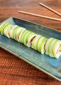 Sushi rolls up with cucumbers