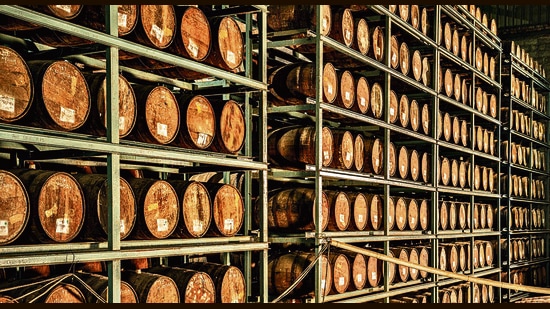 Barrels of whisky at a Piccadily distillery.