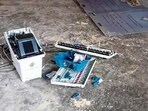 A broken EVM at a polling booth after incidents of violence during the first phase of Lok Sabha elections in Manipur's West Imphal on Friday. (PTI Photo) A broken EVM at a polling booth after incidents of violence during the first phase of Lok Sabha elections in Manipur's West Imphal on Friday. (PTI Photo)