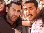 Salman Khan and Akshay Kumar in Bajrangi Bhaijaan and Rowdy Rathore. Salman Khan and Akshay Kumar in Bajrangi Bhaijaan and Rowdy Rathore.
