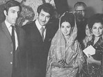 Yesteryear actor Babita was born in Mumbai on April 20, 1947. She and husband-actor Randhir Kapoor pose with Sharmila Tagore and Mansoor Ali Khan Pataudi at their 1971 wedding. Babita and Randhir's younger daughter, actor Kareena Kapoor, is married to Sharmila and Mansoor, also known as Tiger Pataudi's son, Saif Ali Khan. (All pics: Reddit)