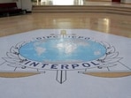 The entrance hall of Interpol's headquarters in Lyon, central France.