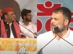 Samajwadi Party chief Akhilesh Yadav and senior Congress leader Rahul Gandhi in Amroha. Samajwadi Party chief Akhilesh Yadav and senior Congress leader Rahul Gandhi in Amroha.