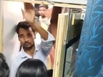The video captured by a passenger on the train showed people blocking the pathway to the washroom and standing at the entry and exit doors. The video captured by a passenger on the train showed people blocking the pathway to the washroom and standing at the entry and exit doors.