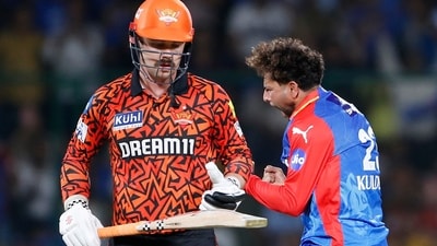 Kuldeep Yadav celebrates the wicket of Sunrisers Hyderabad's Travis Head during the match in the Indian Premier League (IPL) 2024, at Arun Jaitley Stadium, in New Delhi on Saturday (ANI ) Kuldeep Yadav celebrates the wicket of Sunrisers Hyderabad's Travis Head during the match in the Indian Premier League (IPL) 2024, at Arun Jaitley Stadium, in New Delhi on Saturday (ANI )