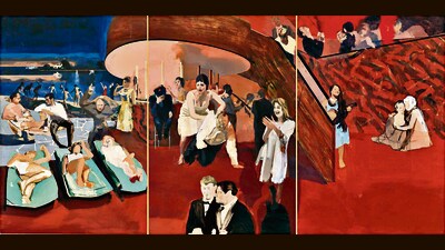 All Night Long (1963-64). There are probably some cringing spouses tucked away, in this triptych of a party by the British artist Michael Andrews. (National Gallery of Victoria, Melbourne) All Night Long (1963-64). There are probably some cringing spouses tucked away, in this triptych of a party by the British artist Michael Andrews. (National Gallery of Victoria, Melbourne)