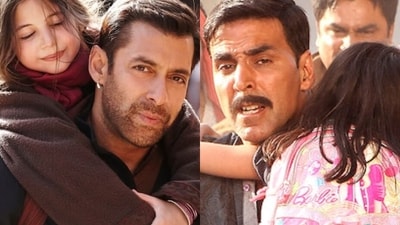Salman Khan and Akshay Kumar in Bajrangi Bhaijaan and Rowdy Rathore. Salman Khan and Akshay Kumar in Bajrangi Bhaijaan and Rowdy Rathore.