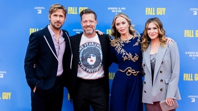 From left, actor Ryan Gosling, director David Leitch, actress Emily Blunt and producer Kelly McCormick pose on the occasion of the European premiere of the movie The Fall Guy at the UCI Luxe East Side Gallery cinema in Berlin Friday, April 19, 2024. (AP) From left, actor Ryan Gosling, director David Leitch, actress Emily Blunt and producer Kelly McCormick pose on the occasion of the European premiere of the movie The Fall Guy at the UCI Luxe East Side Gallery cinema in Berlin Friday, April 19, 2024. (AP)