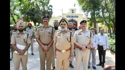 HS Bhullar, DIG, Patiala range, along with other police personnel coming out after inspecting the Sangrur district jail on Saturday. (HT Photo)