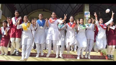 Students celebrates in Prayagraj on Saturday (HT photo) Students celebrates in Prayagraj on Saturday (HT photo)