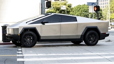 A Tesla Cybertruck during a test drive in Los Angeles, California, US, on Friday, Feb. 16, 2024. Photographer: Kyle Grillot/Bloomberg (Bloomberg)