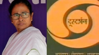 West Bengal chief minister Mamata Banerjee reacts to Doordarshan's revamped logo. West Bengal chief minister Mamata Banerjee reacts to Doordarshan's revamped logo.