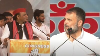 Samajwadi Party chief Akhilesh Yadav and senior Congress leader Rahul Gandhi in Amroha. Samajwadi Party chief Akhilesh Yadav and senior Congress leader Rahul Gandhi in Amroha.