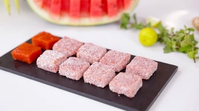 We have curated a super fun and easy recipe for preparing watermelon coconut barfi at home. (Kunal Kapur) We have curated a super fun and easy recipe for preparing watermelon coconut barfi at home. (Kunal Kapur)