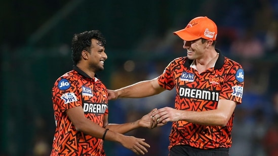 T Natarajan was the standout bowler for Sunrisers Hyderabad as he claimed four wickets for just 19 runs and he also bowled a maiden in a match where over 450 runs were scored.(AP)