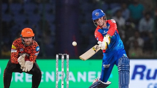 Jake Fraser-McGurk put up a solid fightback with a 15-ball half-century - fastest of the season thus far. The Australian batter scored 65 runs off 18 balls to put the SRH bowlers under pressure.(PTI)