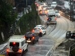 99 roads have been closed in Lahaul and Spiti, three roads have been blocked in Kullu, one in Chamba, and Kangra each. (HT File Photo) 99 roads have been closed in Lahaul and Spiti, three roads have been blocked in Kullu, one in Chamba, and Kangra each. (HT File Photo)
