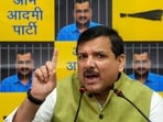 AAP leader Sanjay Singh speaks during a press conference in New Delhi.