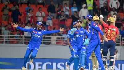 Mumbai Indians players celebrating the victory against Kings 11 Punjab (Ravi Kumar/Hindustan Times ) Mumbai Indians players celebrating the victory against Kings 11 Punjab (Ravi Kumar/Hindustan Times )