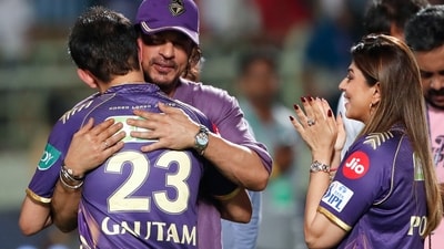 Kolkata Knight Riders (KKR) co-owner and Bollywood actor Shah Rukh Khan embraces the team mentor Gautam Gambhir. (ANI) Kolkata Knight Riders (KKR) co-owner and Bollywood actor Shah Rukh Khan embraces the team mentor Gautam Gambhir. (ANI)