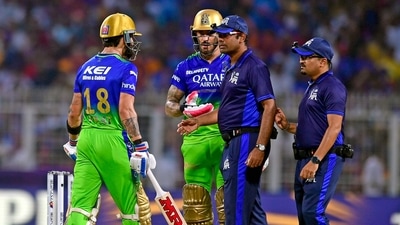 Royal Challengers Bengaluru's Virat Kohli and Faf du Plessis (c) speak to the on-field umpires after Virat was given out on a slow full toss by Kolkata Knight Riders' Harshit Rana (ANI) Royal Challengers Bengaluru's Virat Kohli and Faf du Plessis (c) speak to the on-field umpires after Virat was given out on a slow full toss by Kolkata Knight Riders' Harshit Rana (ANI)