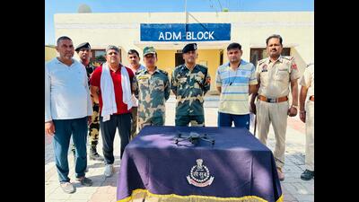 Border Security Force (BSF) along with the Punjab Police recovered two drones from different locations in the border area of Amritsar on Sunday, officials said. (HT Photo) Border Security Force (BSF) along with the Punjab Police recovered two drones from different locations in the border area of Amritsar on Sunday, officials said. (HT Photo)