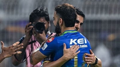 Royal Challengers Bengaluru's player Virat Kohli and Kolkata Knight Riders' mentor Gautam Gambhir (back) greet each other at the end of the match (AFP) Royal Challengers Bengaluru's player Virat Kohli and Kolkata Knight Riders' mentor Gautam Gambhir (back) greet each other at the end of the match (AFP)