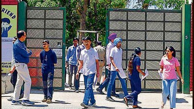 Candidates coming out of the centre after taking the NDA exam in Ludhiana on Sunday. (Manish/HT) Candidates coming out of the centre after taking the NDA exam in Ludhiana on Sunday. (Manish/HT)