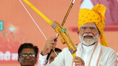 Prime Minister Narendra Modi addressing a rally in Rajasthan's Banswara on Sunday. (BJP) Prime Minister Narendra Modi addressing a rally in Rajasthan's Banswara on Sunday. (BJP)