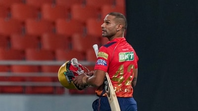 Punjab Kings' Shikhar Dhawan walks off the ground after his dismissal (PTI) Punjab Kings' Shikhar Dhawan walks off the ground after his dismissal (PTI)