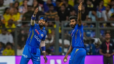 Mumbai Indians bowler Jasprit Bumrah with captain Hardik Pandya during the Indian Premier League (IPL) match (PTI) Mumbai Indians bowler Jasprit Bumrah with captain Hardik Pandya during the Indian Premier League (IPL) match (PTI)