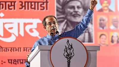 Shiv Sena (UBT) chief Uddhav Thackeray addresses a public meeting for Lok Sabha elections (PTI) Shiv Sena (UBT) chief Uddhav Thackeray addresses a public meeting for Lok Sabha elections (PTI)